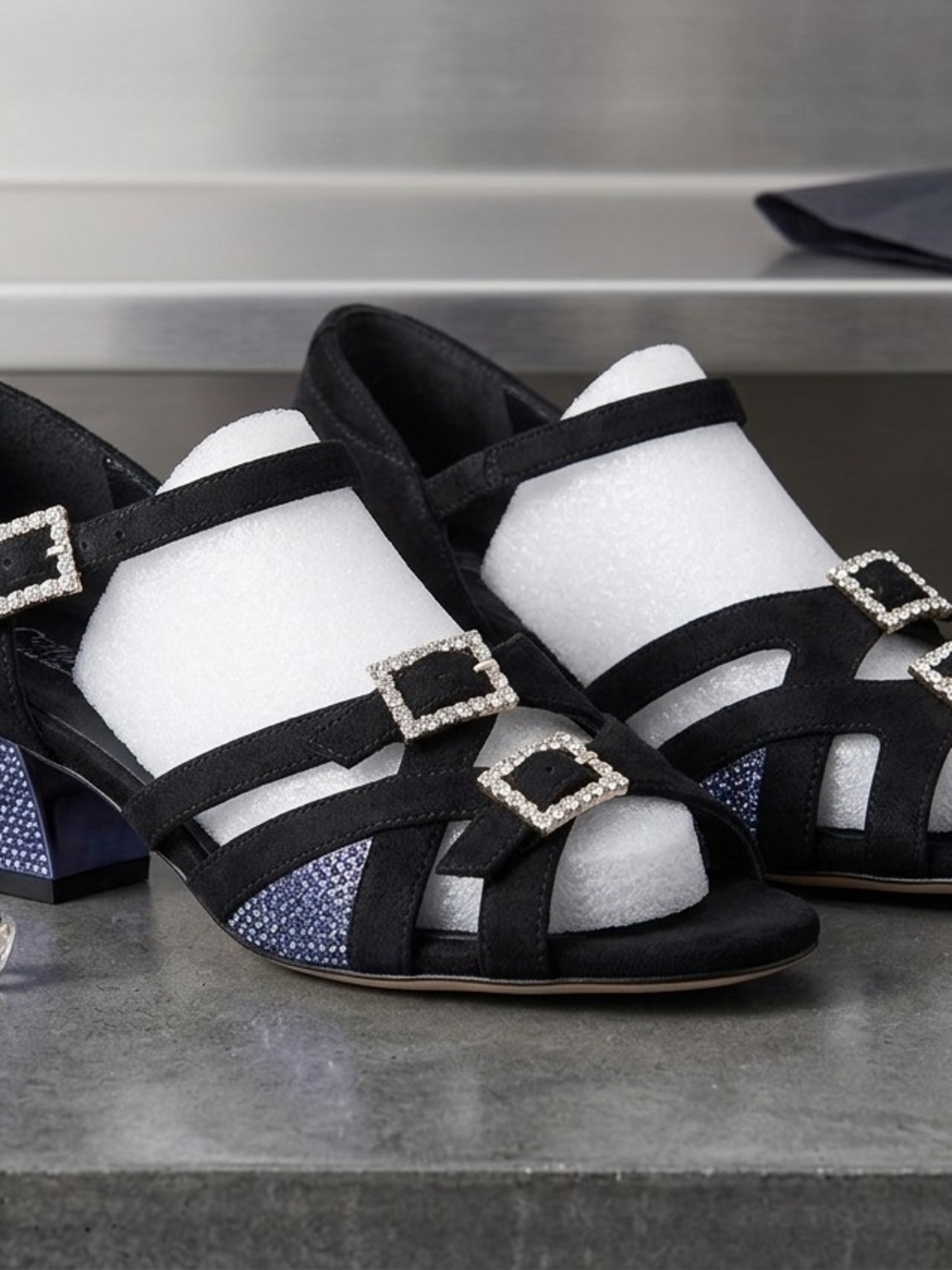 Black Strappy Jewel Buckle Toddler Sandals #175